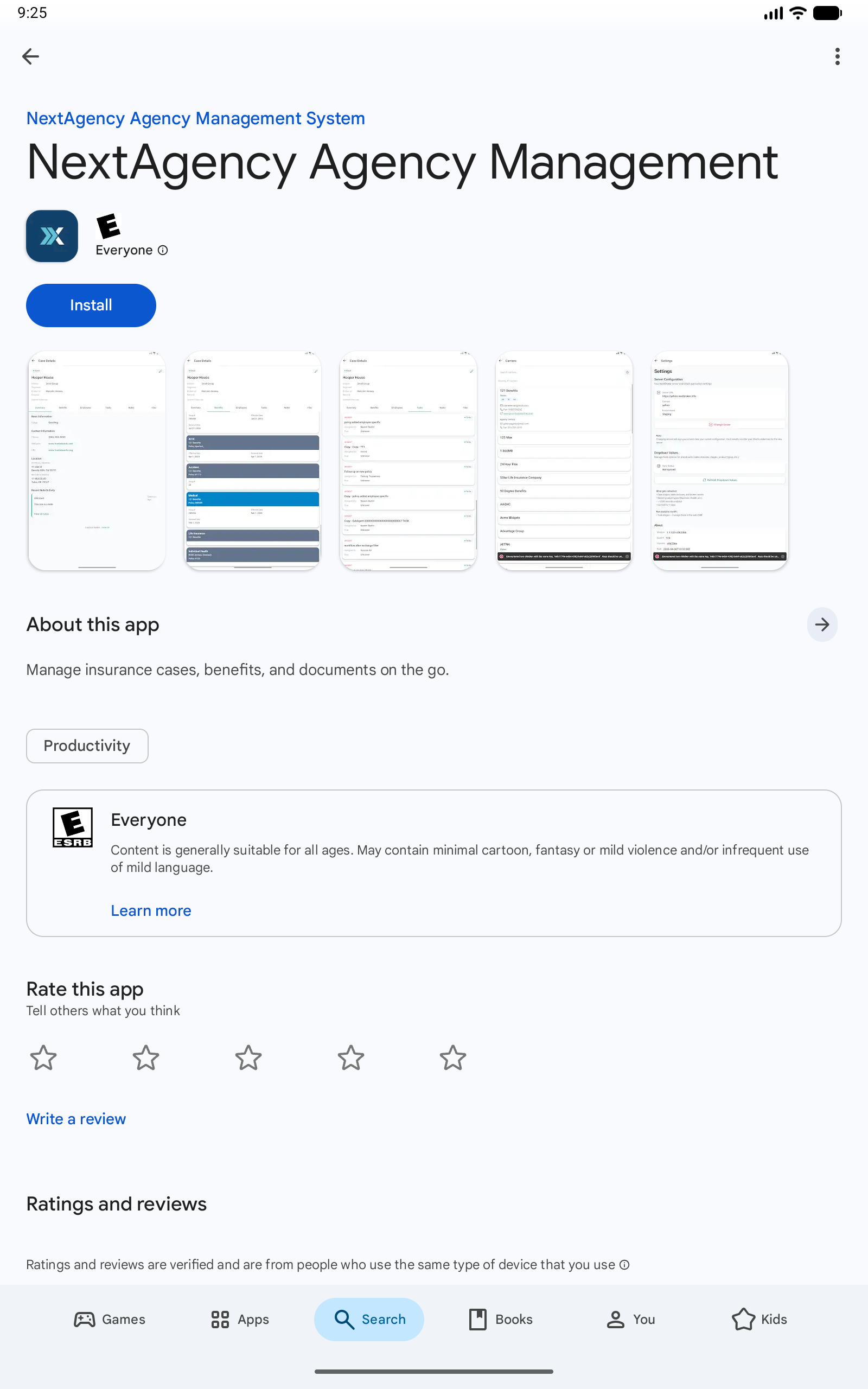 NextAgency Play Store listing with the Install button