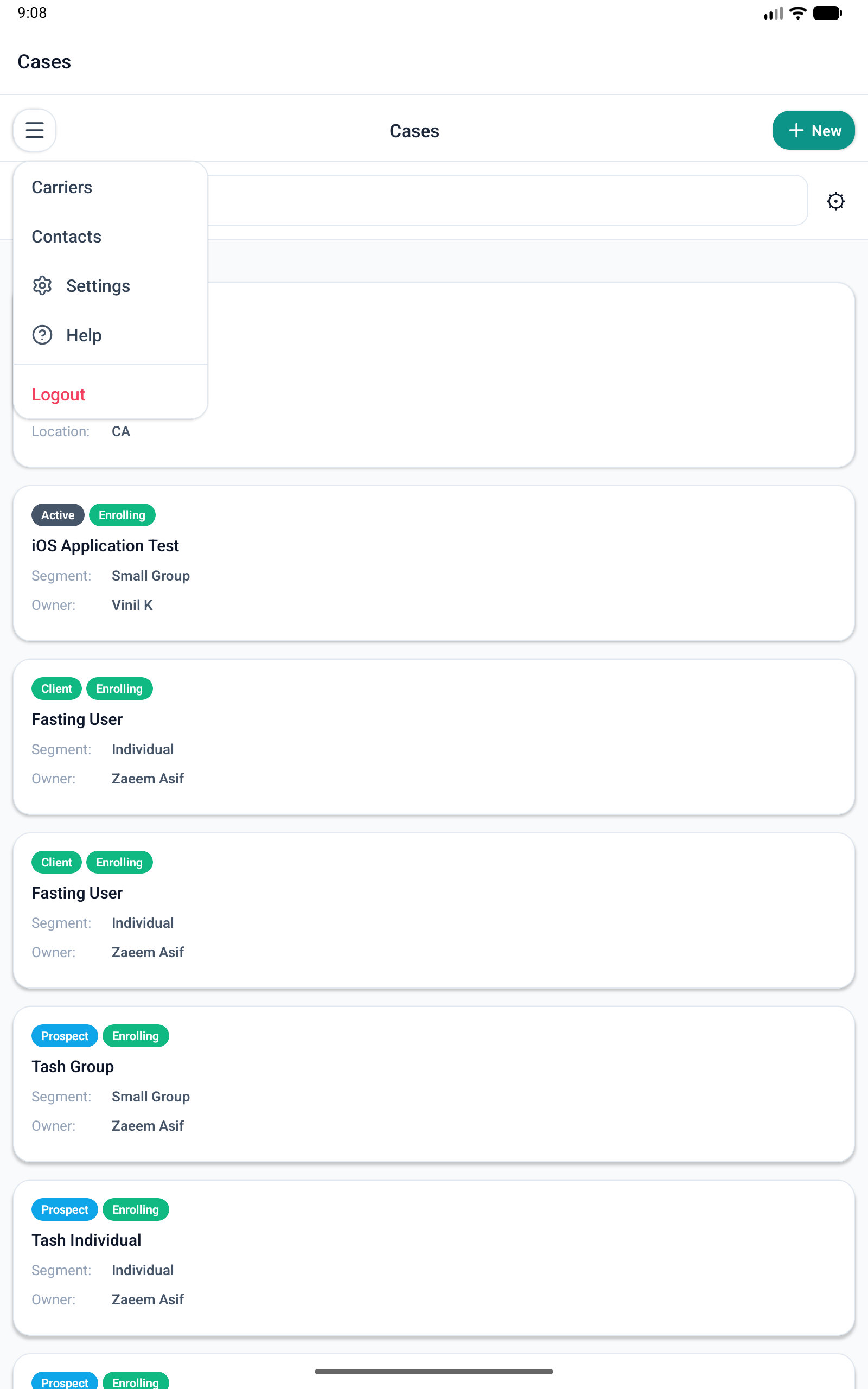 The main navigation menu