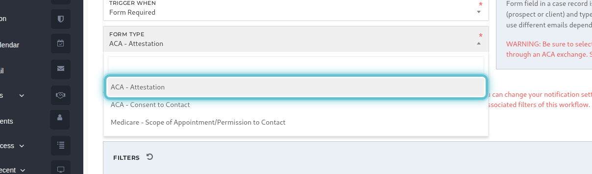 The Form Type field set to ACA - Attestation