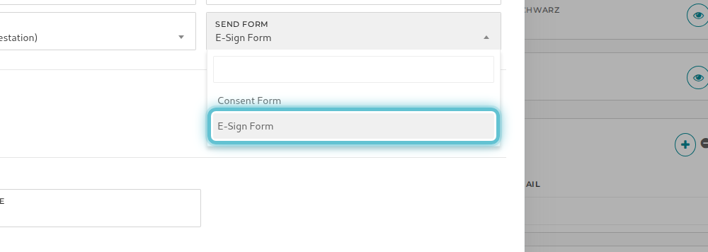 The Send Form field set to E-Sign Form