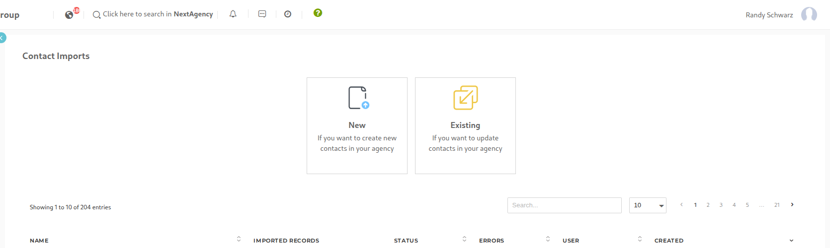 Choosing New to create contacts, or Existing to update contacts you already have