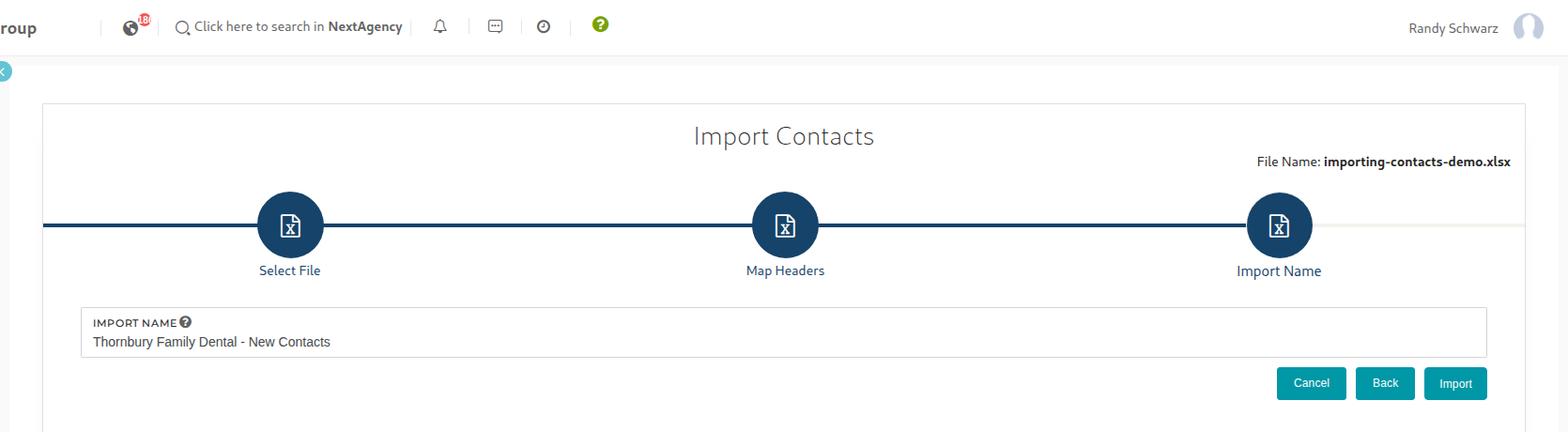 The Import Name step