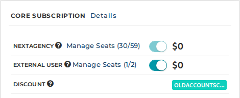 The External User add-on on the Billing page, with Manage Seats