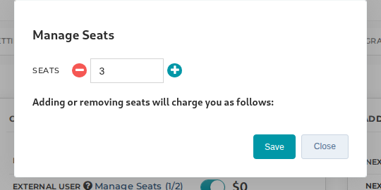 Adding a seat in the Manage Seats window