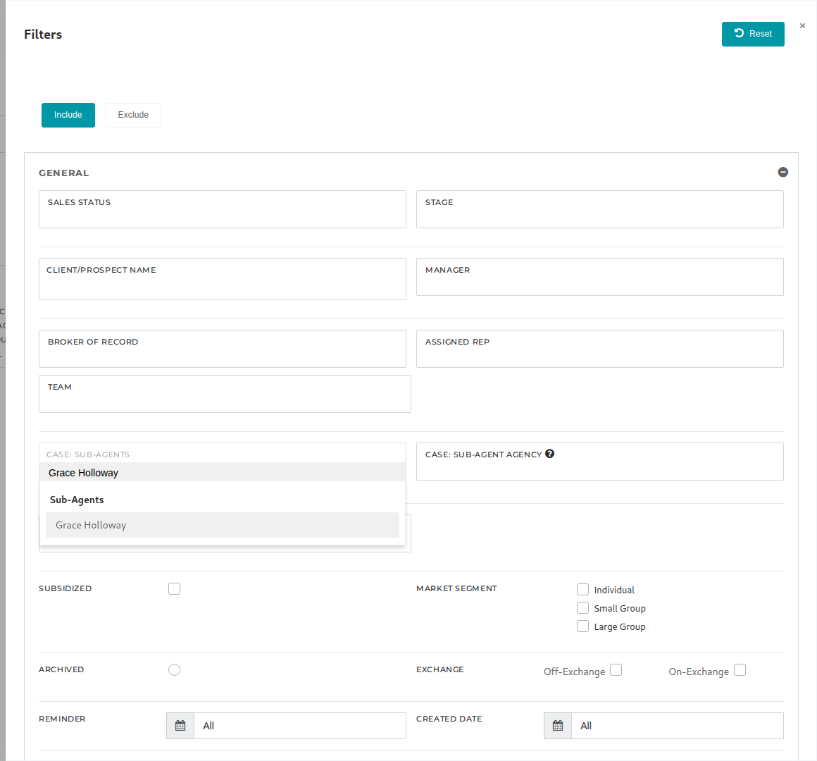 Narrowing the report to one sub-agent's cases with Filters