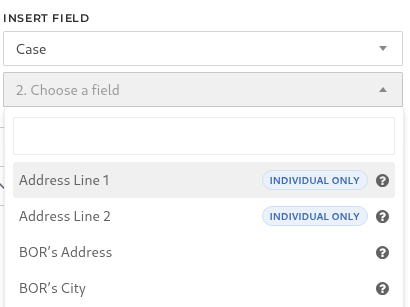 The field list with Individual only and Group only markers